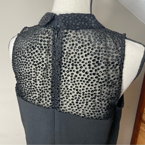 Ann Taylor Loft Black Sleeveless Collared Sheer Top Leopard Print Mini Dress 6 - Picture 5 of 10